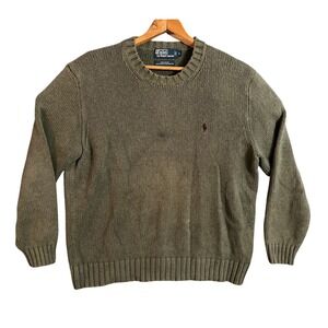 Vintage Polo Ralph Lauren Mens Olive Green 100% Cotton Crewneck Sweater Size L